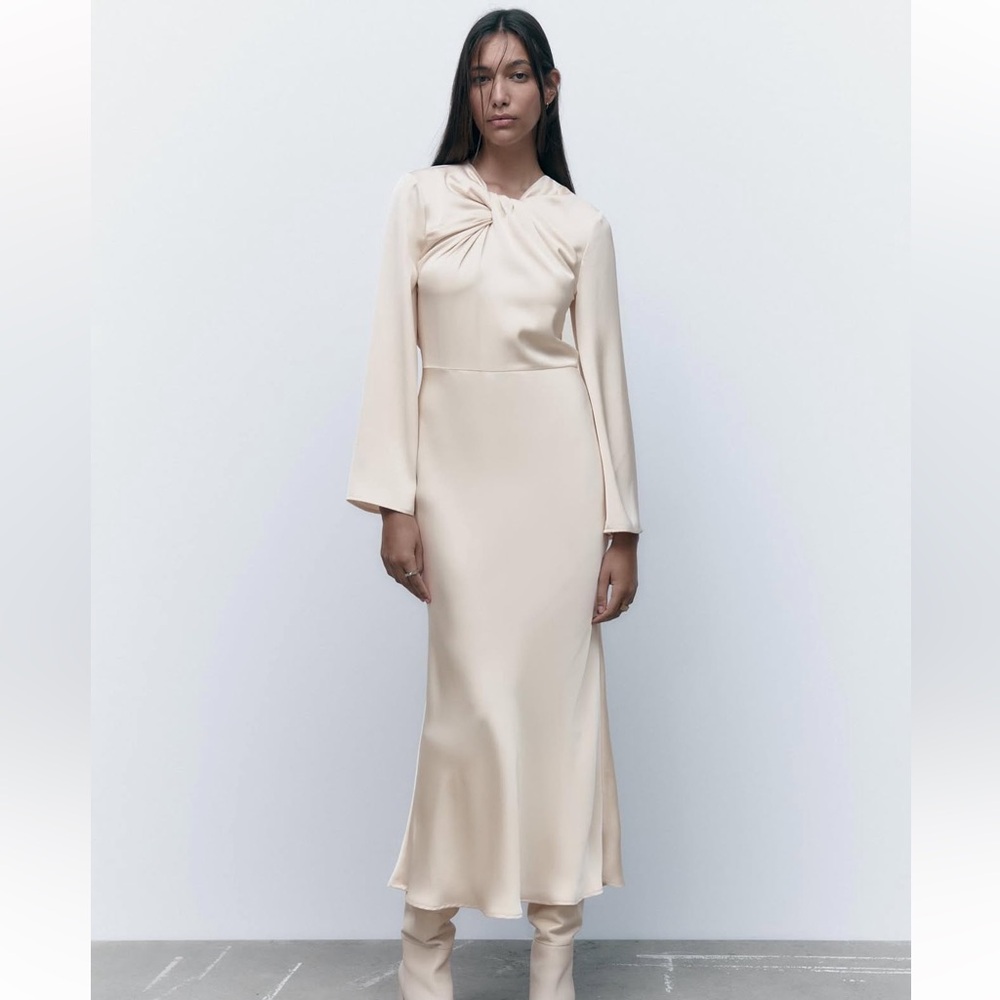 Zara Open Back Satin Effect Dress - Picture 2 of 15